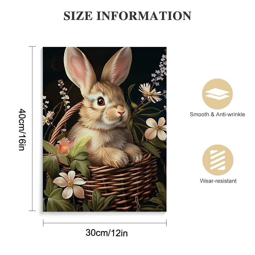 Jiayy Animal Canvas Art, Rabbit Is Sitting In Basket Of Wild Flowers Picture, Decoration Easter Poster Watercolor Painting Farmhouse Canvas Wall Art Bedroom Home Living Room