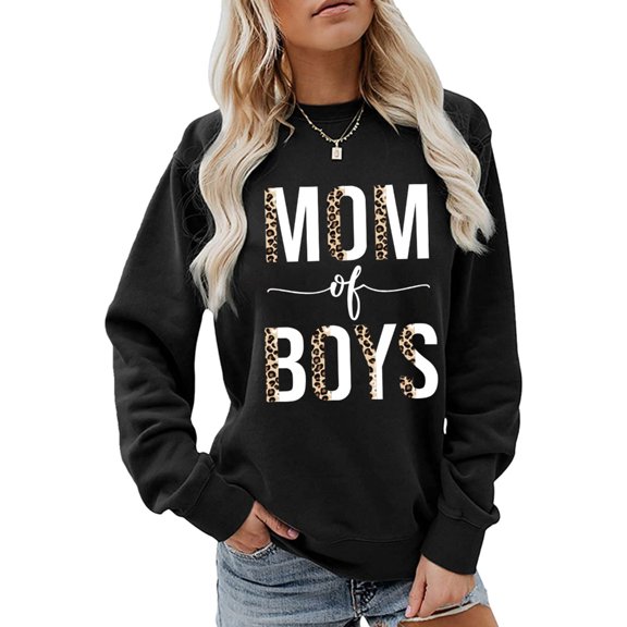 HGYCPP Women Fall Sweatshirt Mom of Boy Leopard Letter Graphic Pullover Top Mothers Day