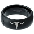 thumbnail image 2 of Tungsten Longhorn Texas Bull Horn Band Ring 8mm Men Women Comfort Fit Black Dome Polished, 2 of 4