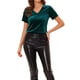 thumbnail image 1 of Camiseta casual de terciopelo de mujer Inspire Chic, con cuello en V y mangas cortas, talla 3XL, color verde lago, 1 of 6