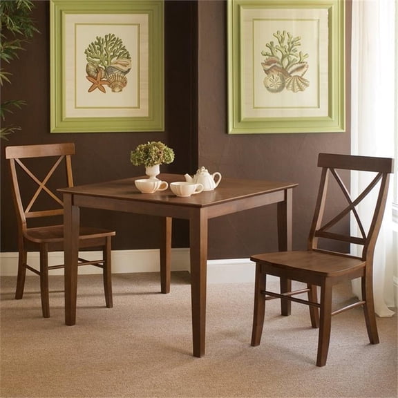 International Concepts 3-Piece Dining Set with 36" Round Table and 2 Side Chairs, Espresso Finish