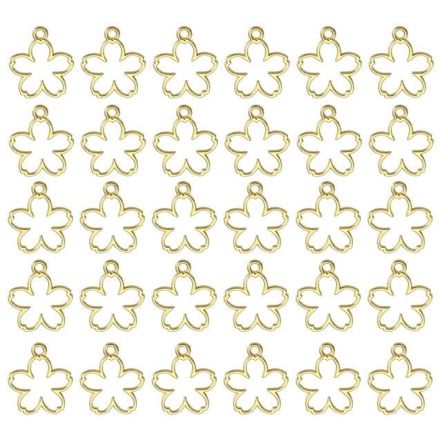 Uxcell 30Pcs Aleación de Pendientes de Bisel Abierto, Marco Abierto Hueco de Flor, Dorado