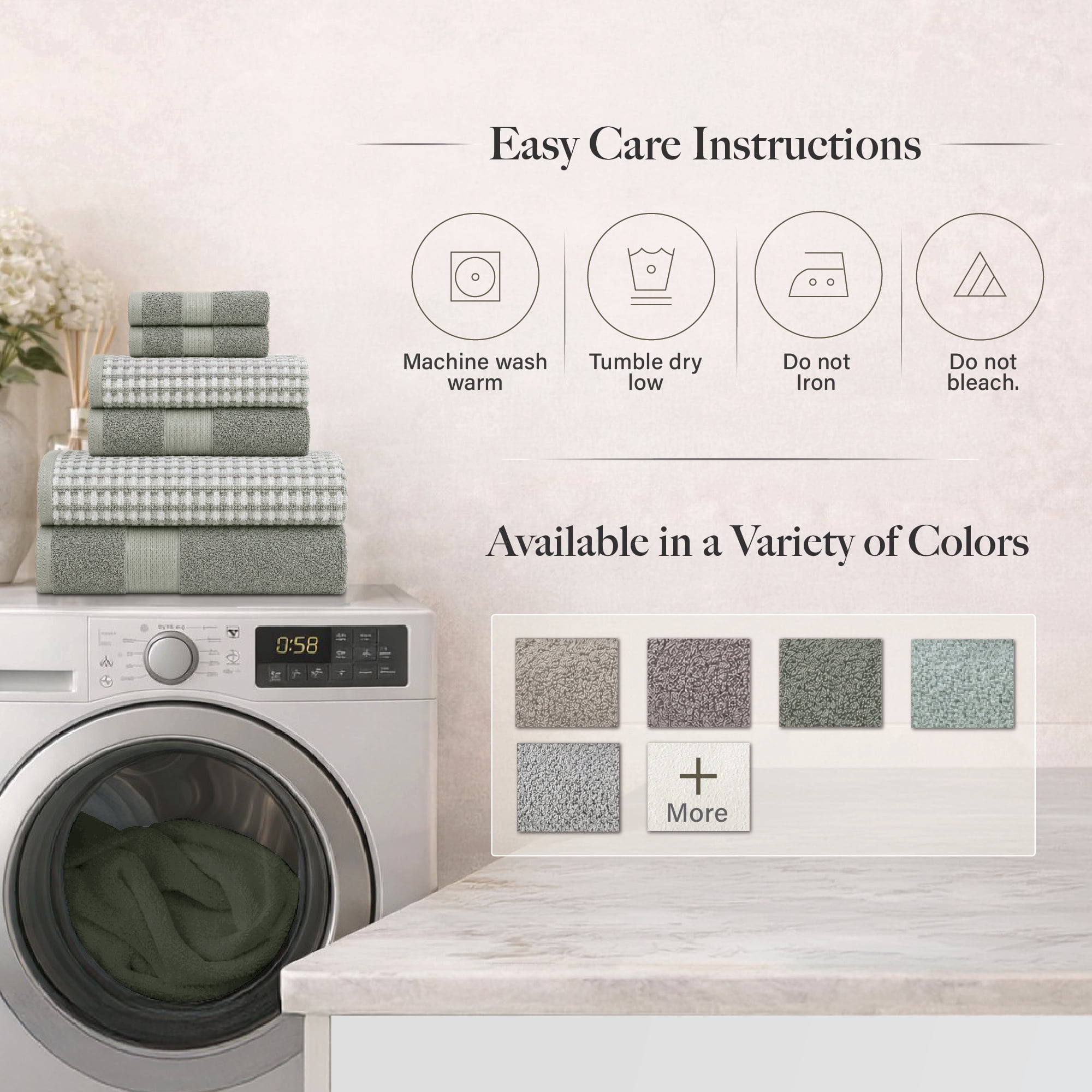Modern Threads Cobblestone 6-Piece Adult Cotton Bath Towel Set, Green