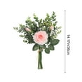 thumbnail image 3 of Artificial Rose Bouquets, Silk Flowers, Wedding Ceremony Floor Arrangements, Synthetic Greenery, White Pink Yellow Green Plastic Biomimetic Fleece Realistic Never Fade Home Decor Gift, 3 of 7