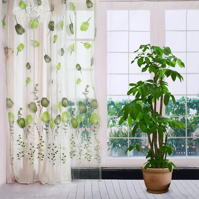 Garosa 100*200cm Rideaux en Tulle à Imprimé de Tulipes Colorées Drapé Transparent Décoration de Fenêtre de Balcon Drapé en Tulle Rideaux en Tulle