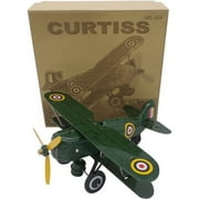 Curtis Biplane Wind-up Collectible Adult Tin Toy - 7.75 - Green and Yellow