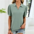 thumbnail image 2 of Levmjia Womens Top Casual Short Sleeve Blouse Solid Color Soft Polyester Fashion V Neck Turn Down Collar Summer Fashion Shirt Daily Wear, 2 of 7