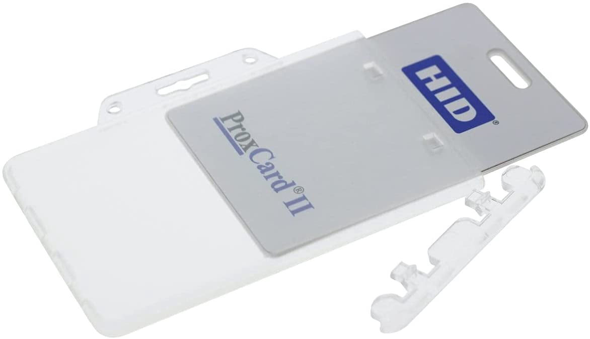 50 Pack - Heavy Duty Horizontal Permanent Locking Badge Holder - Crystal Clear Hard Plastic Case for Photo I.D. Badges or Proximity Cards by Specialist ID