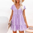 thumbnail image 2 of Robe d'Été pour Femmes Aguichant Mode Femmes Été Boutonnée Décontractée Imprimée Robe à Col en V Manches Courtes Robe Mini Courte Robe d'Été Courte pour Femmes Robe d'Été Décontractée pour Femmes, 2 of 7