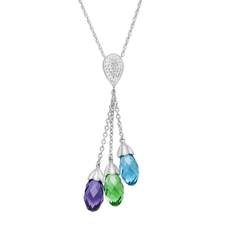Luminesse Lariat Pendant Necklace with Swarovski Crystals in Sterling Silver