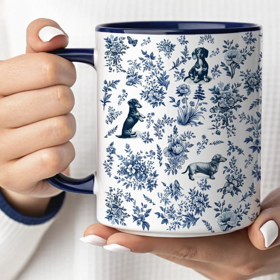 Dachshund French Toile de Jouy Mug , Blue Toile Coffee Cup for Doxie Mom, Sausage Dog Lover Gifts, Dachshund mama Gift, Dachshund Mom Mug