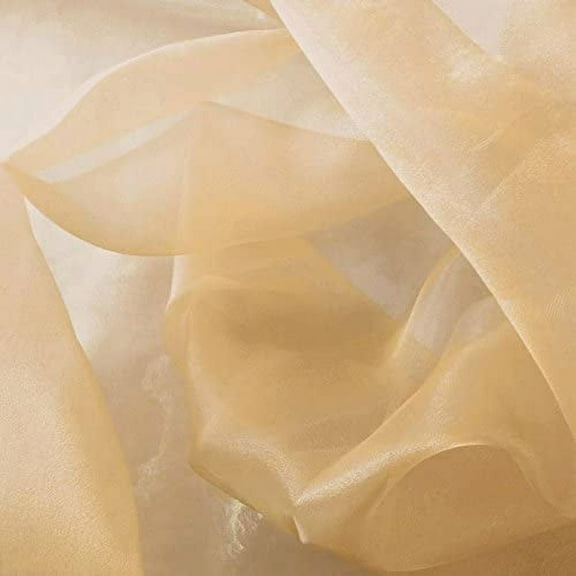 DECORATIVE SILK INC. Sparkle Crystal Sheer Organza Fabric Shiny 60" inch wide by the yard (DK Champagne)