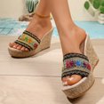 thumbnail image 3 of Rokment Ethnic Platform Wedge Slides Sandals for Women Bohemian Beach Casual Leopard Slip on Chunky Heels Open Back Dress Slippers Black Size 5.5, 3 of 8