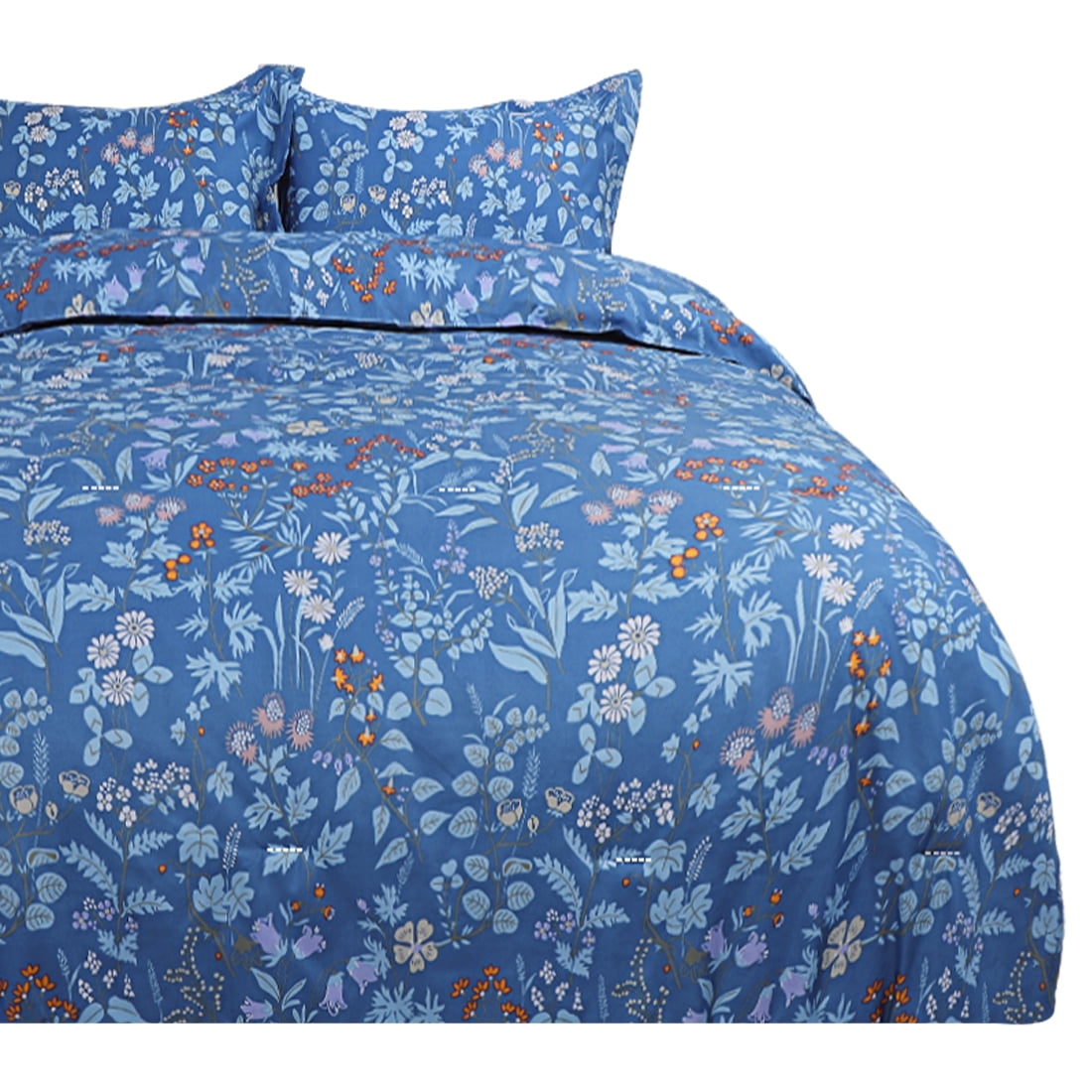 Unique Bargains 3pc Floral Comforter Set, King, Polyester, Blue