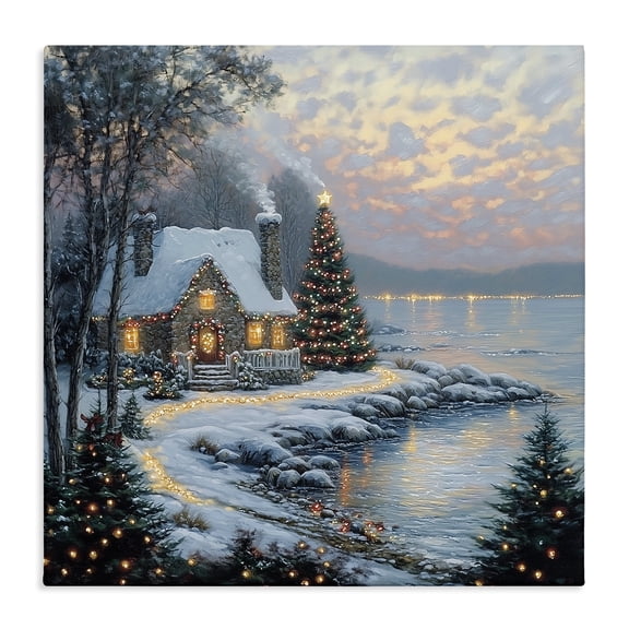 Stupell Industries Snowy Lit Cottage by Lake Canvas Wall Art, design by Heidi Kuntz