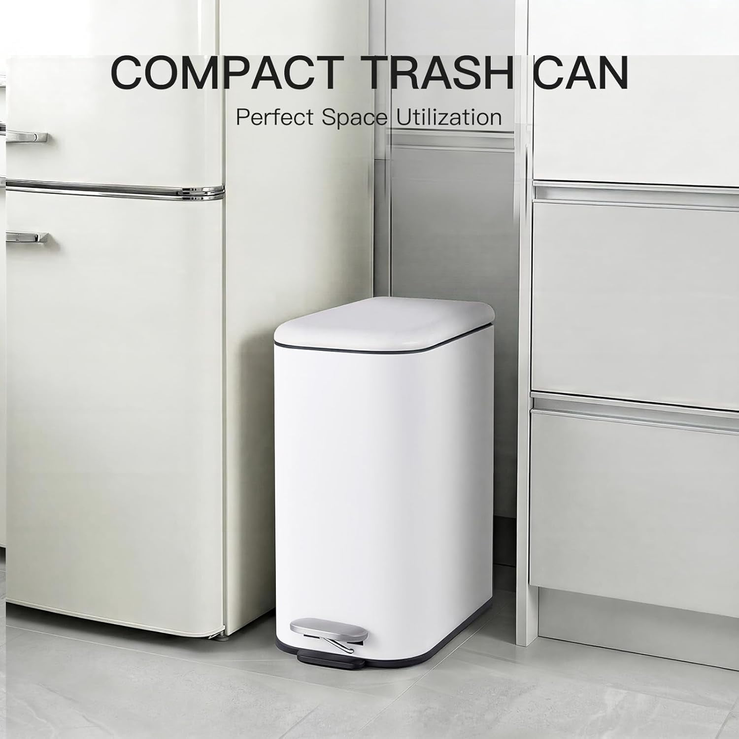 Stainless Steel Bathroom Trash Can with Lid, 3.2 Gallon Slim Step Wastebasket for Bedroom Office