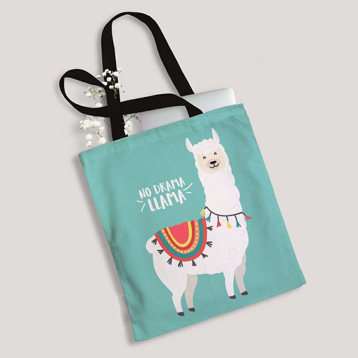 ECZJNT Cute Cartoon Llama Design Canvas Bag Reusable Tote Grocery Shopping Bags Tote Bag 14"(W) x 16"(H) - image 2 of 2