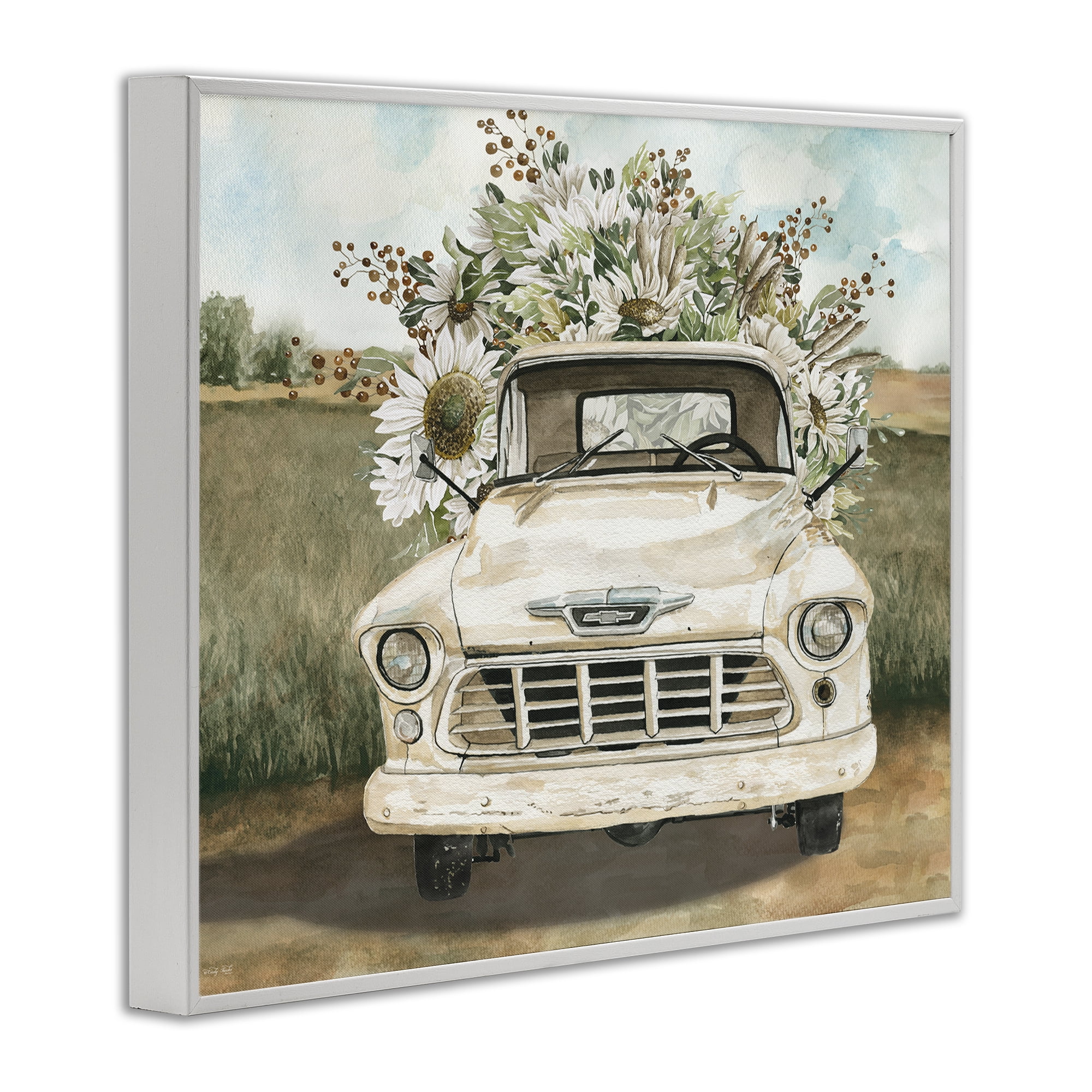Stupell Industries Retro Country Flowers Delivery White Framed Giclee Art, design by Cindy Jacobs