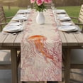 thumbnail image 4 of Coral Jellyfish Coastal Table Runner 90 Inches, Summer Ocean Coral Pink Linen Bed Runner Dresser Scarves Tabletop for Indoor Outdoor Parties/Ceremony/Banquet, 13" x 90", 4 of 9