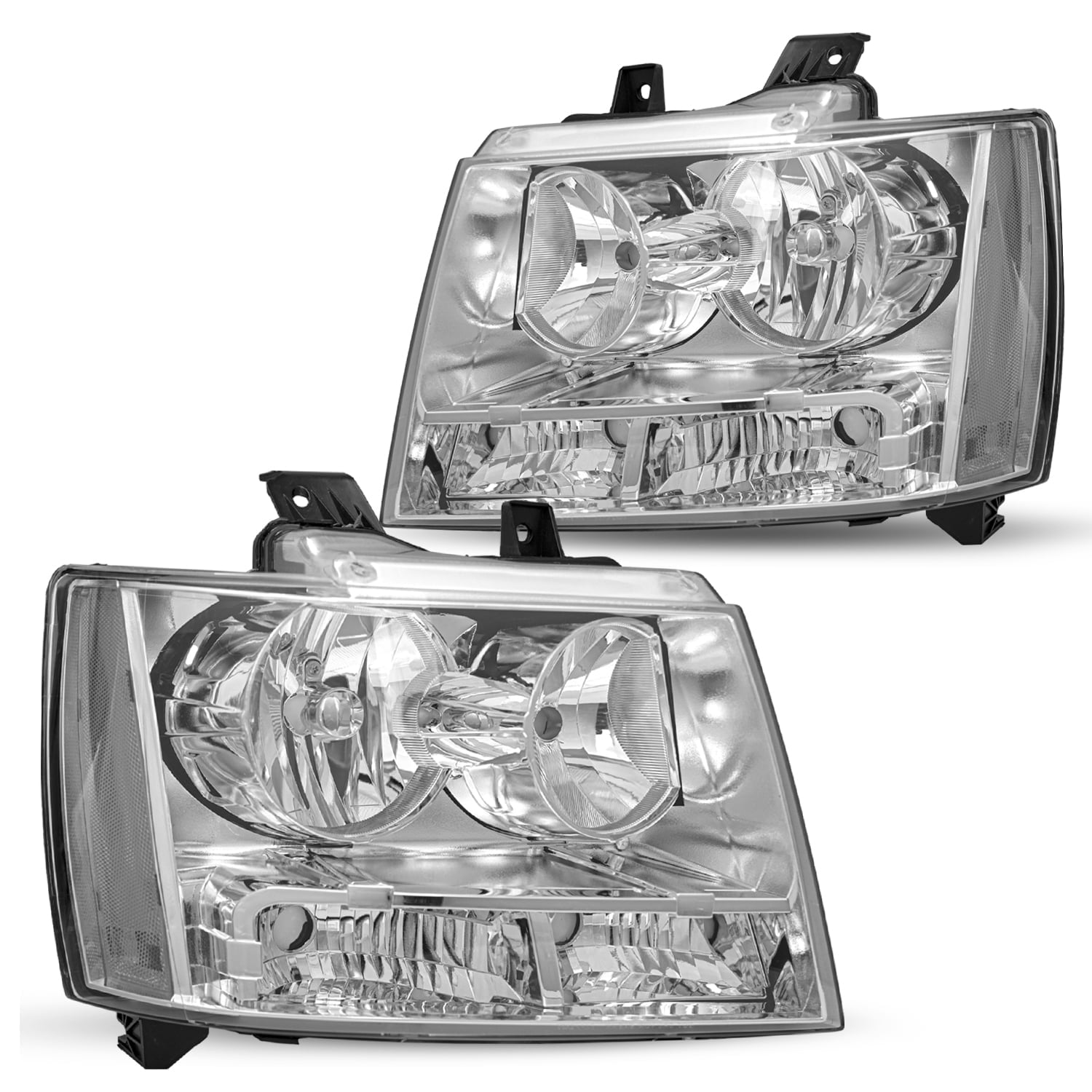 Chrome Headlights For 2007-2014 Chevy Avalanche Suburban Tahoe Headlamps LF & RH
