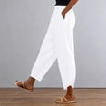 thumbnail image 2 of Outfmvch Cotton Linen Pants Plus Size Pant Gauze Pants Women Drawstring Elastic Waist Travel Trousers with Pockets Palazzo Flowy Pants Summer Beach Pants High Waisted Wide Leg Gaucho Pants White M, 2 of 9