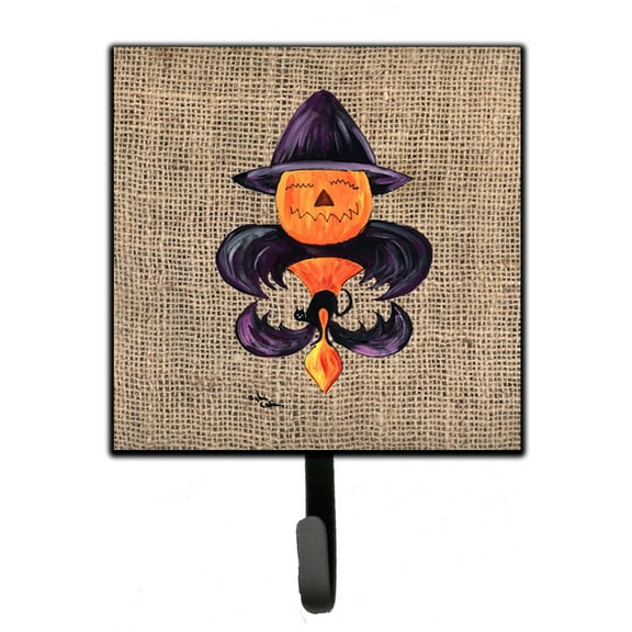Carolines Treasures 8748SH4 Halloween Pumpkin Bat Fleur de lis Leash or Key Holder Single Hook multicolor