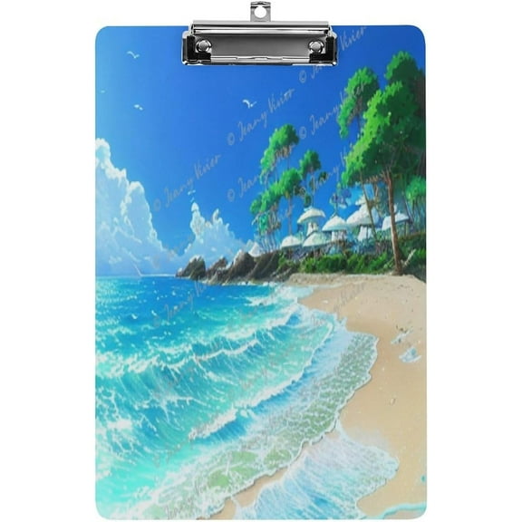 Wooden Clipboard Letter Size 9" x 12.5", Cute Clipboard with Low Profile Metal Clip for Classroom, Office, and Work Supplies, Decorative Clipboard with Beach Holiday, Custom Pattern