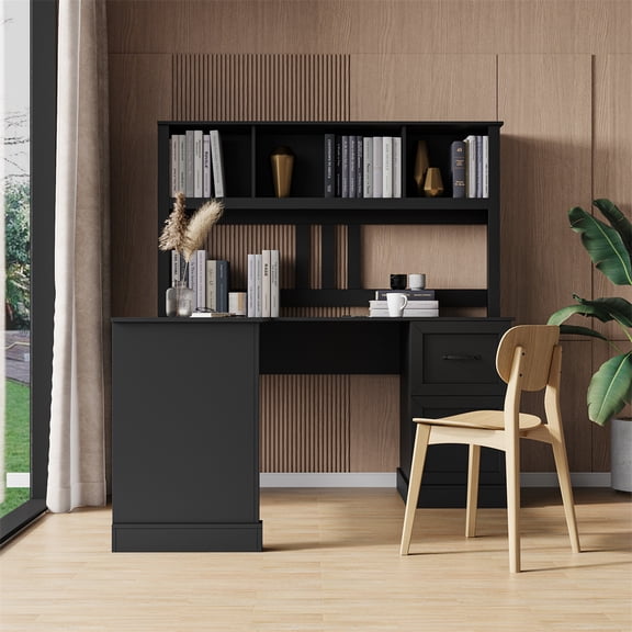 Cfowner Modern L Shaped Computer Desk with Hutch, Corner Office Desk for Home Office