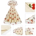thumbnail image 5 of IBTOM CASTLE Women's 1950s Vintage Dress Short Sleeve Heart Print Mesh Retro Evening Prom Cocktail Party Swing A-Line Dress for Valentine's Day XL Apricot - Cherry, 5 of 8