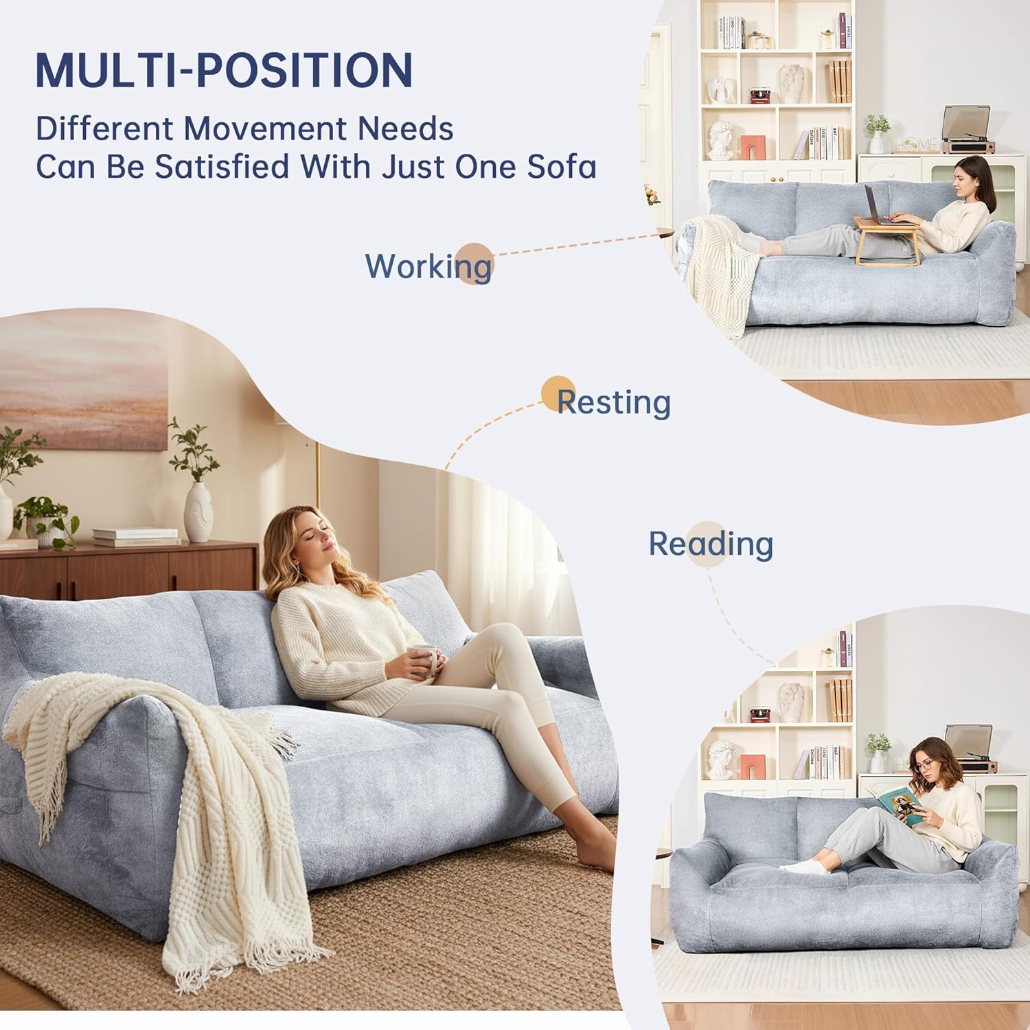 LinkRomat Faux Fur Loveseat, Oversized 2-Seater Sofa with High-Density Foam, for Living Room & Bedroom, No Assembly Required, Light Blue