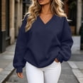 thumbnail image 2 of Liuinsasek V Neck Oversized Drop Soulder Sweatshirt for Women Solid Pullover Comfortable Top Fashion Casual Long Sleeve Winter clothes, 2 of 8