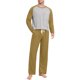 thumbnail image 1 of Conjunto de pijama informal de estilo masculino, camisa de manga larga con cuello redondo y cordón en la cintura, pantalones largos holgados para el hogar, pantalones cortos de manga corta de poliéste, 1 of 7