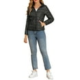 thumbnail image 2 of Chaqueta acolchada para mujer Inspire Chic con cuello alto, ligera, con capucha y cierre de cremallera, color negro, 2 of 6