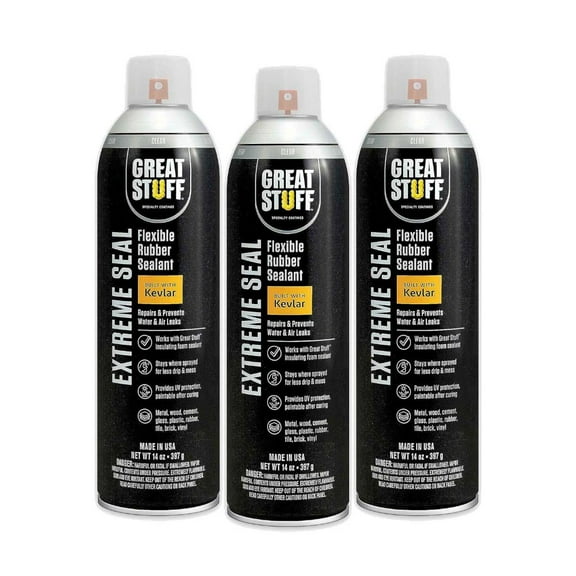 Great Stuff Extreme Seal - Flexible Rubber Sealant - Built with Kevlar - Clear - 14oz - Aerosol - 3PK