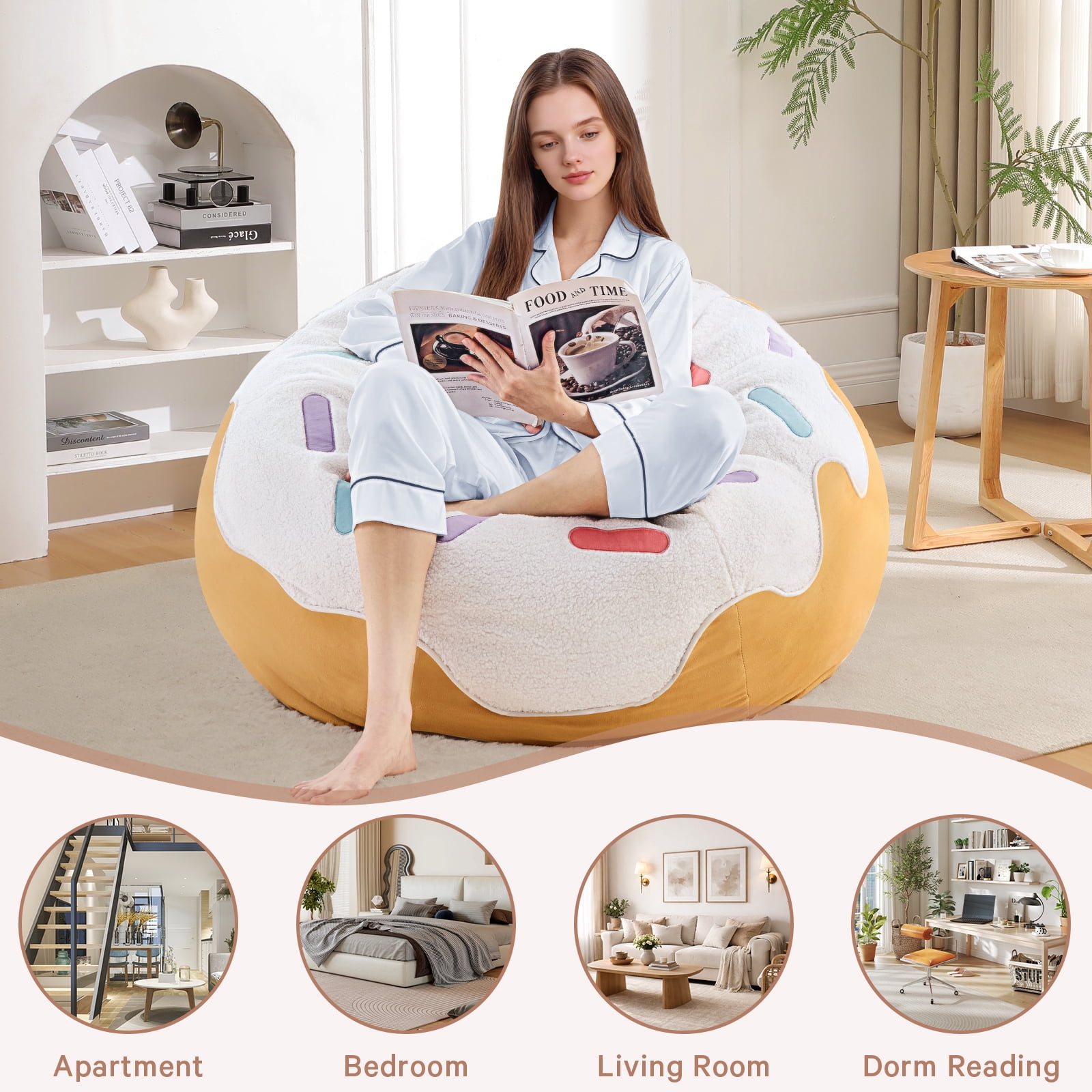 XIECUVA Bean Bag Chair for Adults, High-Rebound Memory Foam Beanbag Chairs with Removable Cover for Living Room Bedroom, 32 Inches