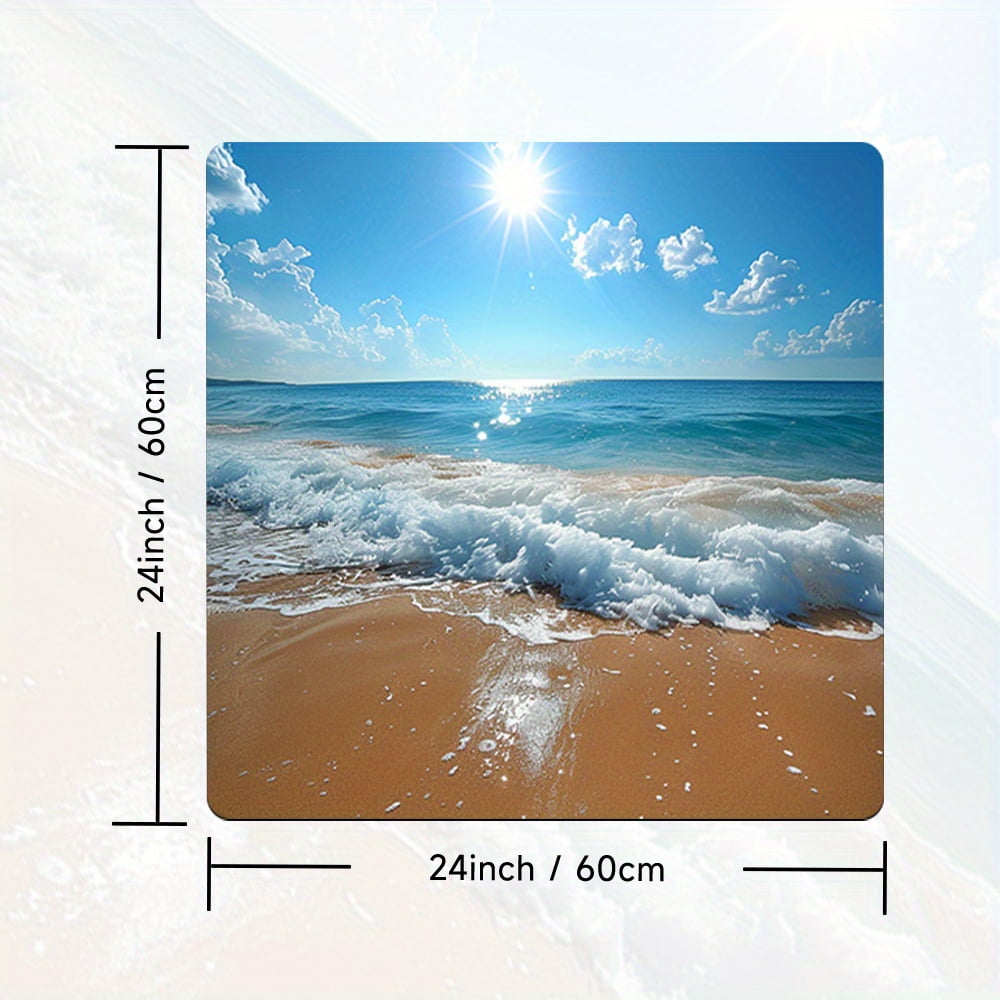 1pc Drain Pad,The Sun Shines On The Blue Sky, The Waves Gently Beat The Coastal Pattern Shore Washer And Dryer Top Protection Mat, Washing Machine Non-Slip Dust Cover Mat, For Laundry, Bathroom,