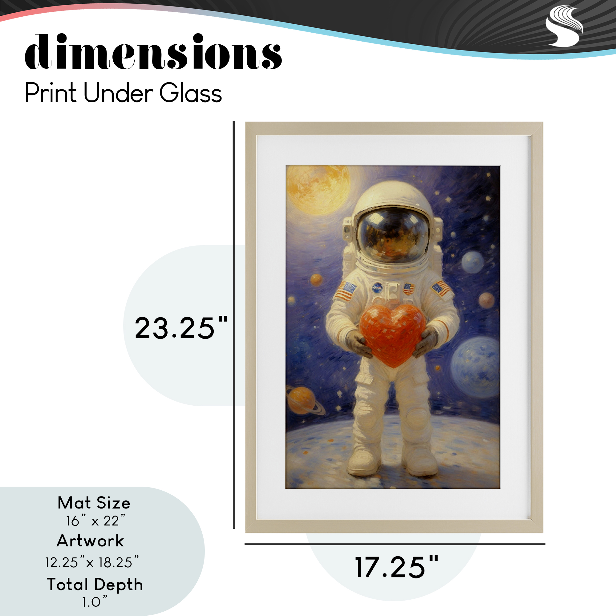 Astronaut Holding Heart Birch Framed Print Under Glass, design by Angie Hawke
