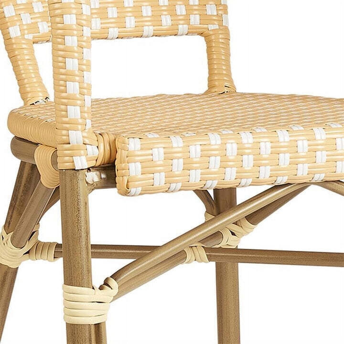PURPLE LEAF Bistro Chair Set of 2 Outdoor Dining Chairs French Hand-Woven Wicker Bamboo Print Finish Armchairs for Patio Porch Garden Indoor, Cream Yellow