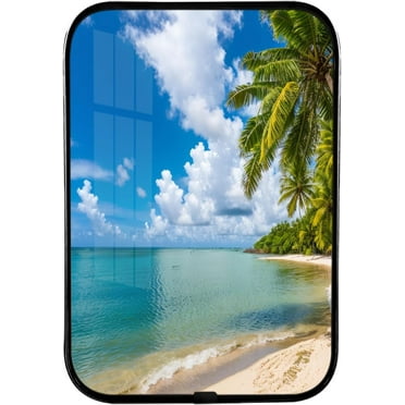 12x8 In Framed Summer Ocean Waves Coconut Trees on Sands Wall Art Decor with Black Frame and Decorative Beach Pictures Print For Bathroom, Crystal Porcelain Painting Wall Decor