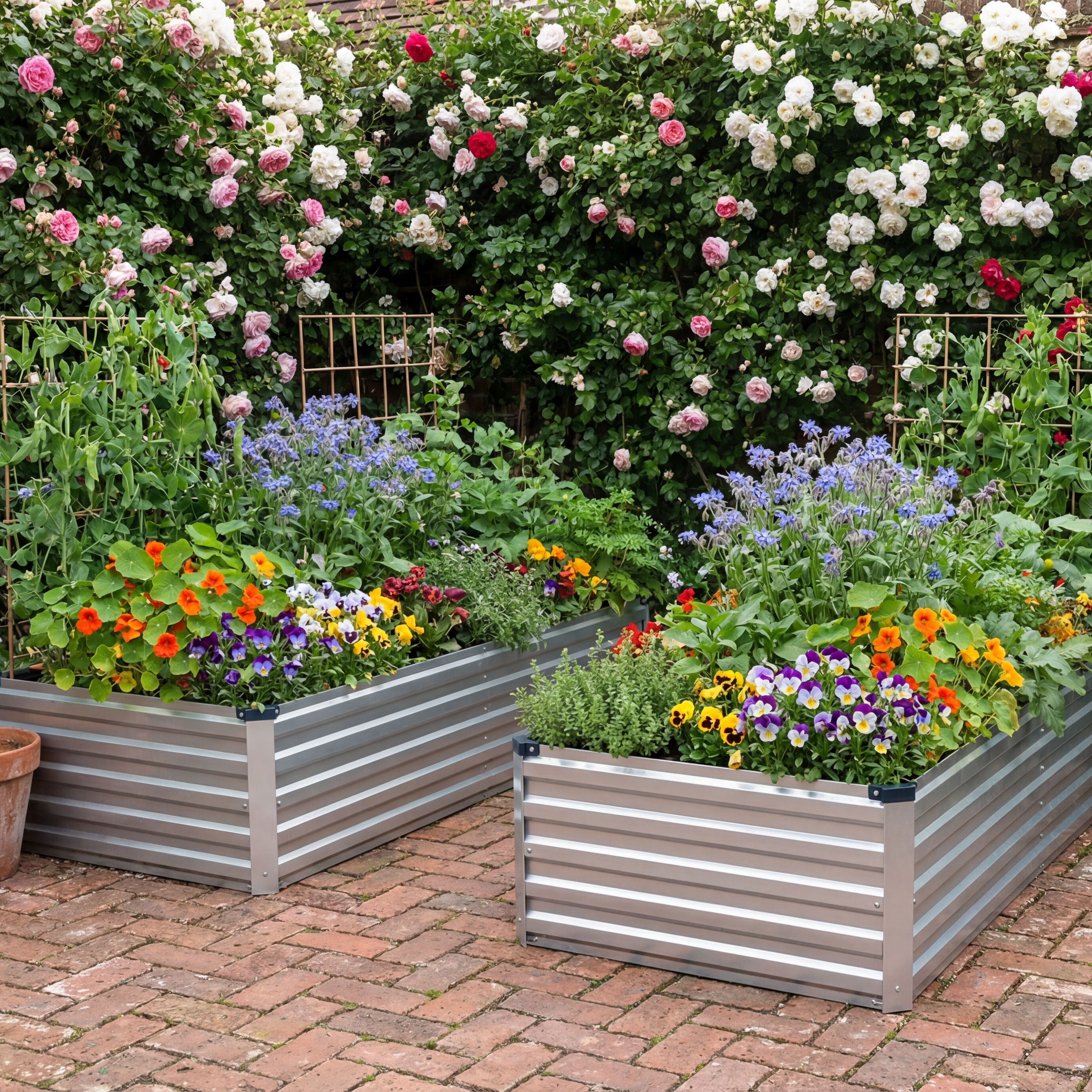 Amobro 12x4x1ft Outdoor Metal Raised Garden Bed Planter Box for Vegetables, Flowers, Herbs Silver 2pcs