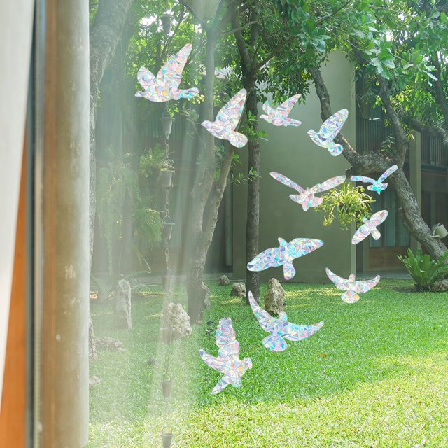 Pegatinas anticolisión de pájaros para ventanas, siluetas, protección de puertas de vidrio y salva a los pájaros, reflejo holográfico (11 siluetas)