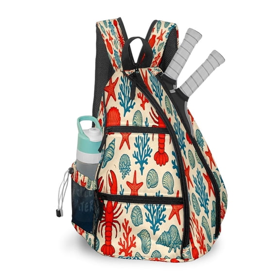 Pickleball Bag with Padded Back, Lobster Starfish Red Multi-Compartment Paddle Backpack, Lightweight Nylon Sports Bag for Men & Women