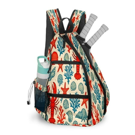 Pickleball Bag with Padded Back Lobster Starfish Red Multi-Compartment Paddle Backpack Lightweight Nylon Sports Bag for Men & Women