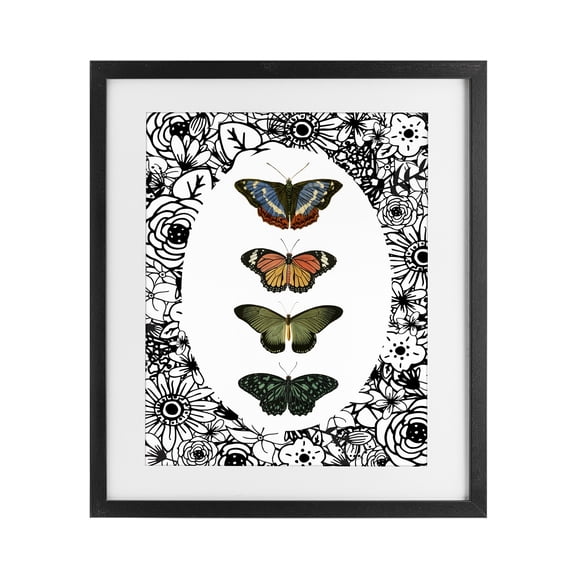 Stupell Industries Traditional Floral Border Butterfly Lineup Black Framed Print Under Glass, 13 x 16, by Dan Meneely