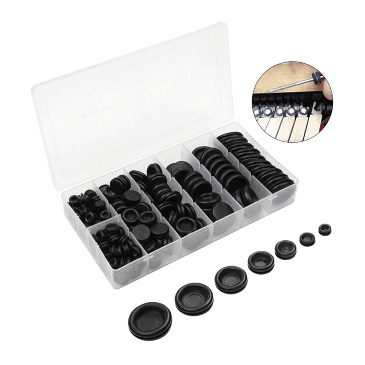 340Pcs 7 Sizes Rubber Grommet Assortment Kit, Firewall Hole Plug Set Electrical Wire Gasket Solid Hole Plugs Set