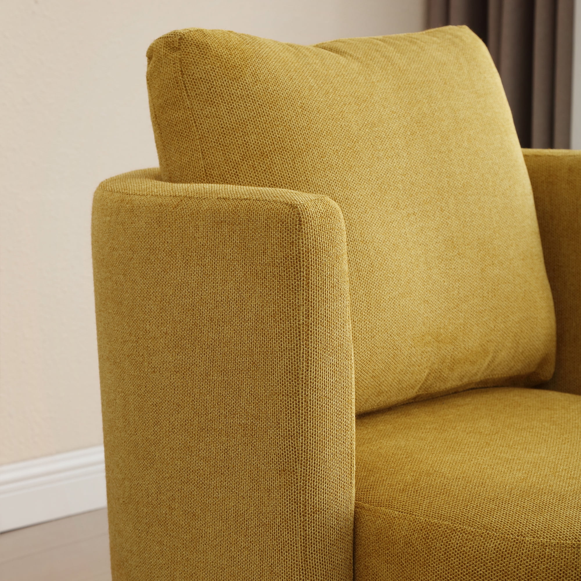 30.7"W Accent Chair with Ottoman,Upholstered Single Sofa with Throw Pillow & High Armrest,Comfort Reading Chair with Wooden Leg for Living Room Bedroom Dorm Room Office,Mustard