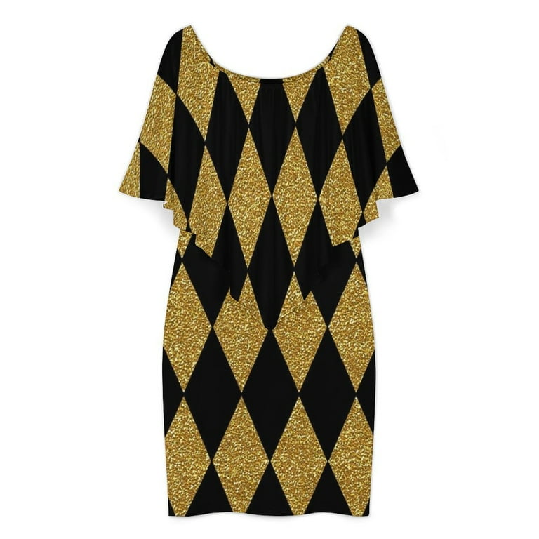 Black And Gold Harlequin Women's Off The Shoulder Ruffles Summer Wedding  Guest Loose Casual Party Beach Dress - Walmart.com