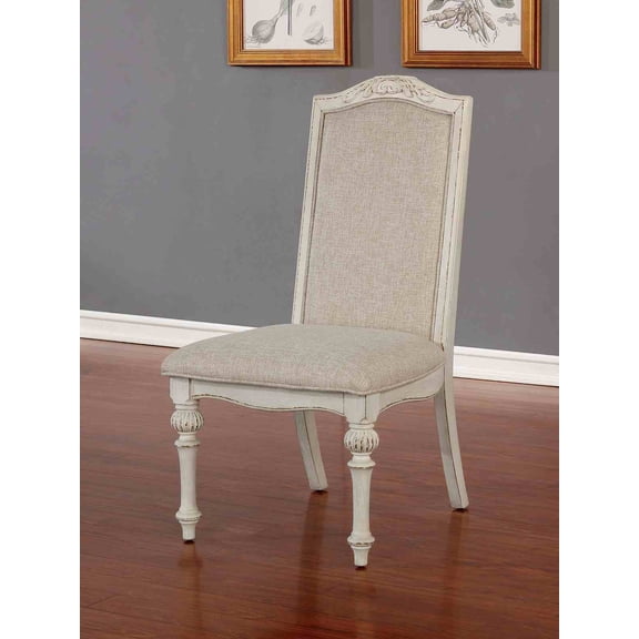 Dining Side Chairs Antique White Ivory Upholstered Seat Dining Room Set of 4pcs Solidwood
