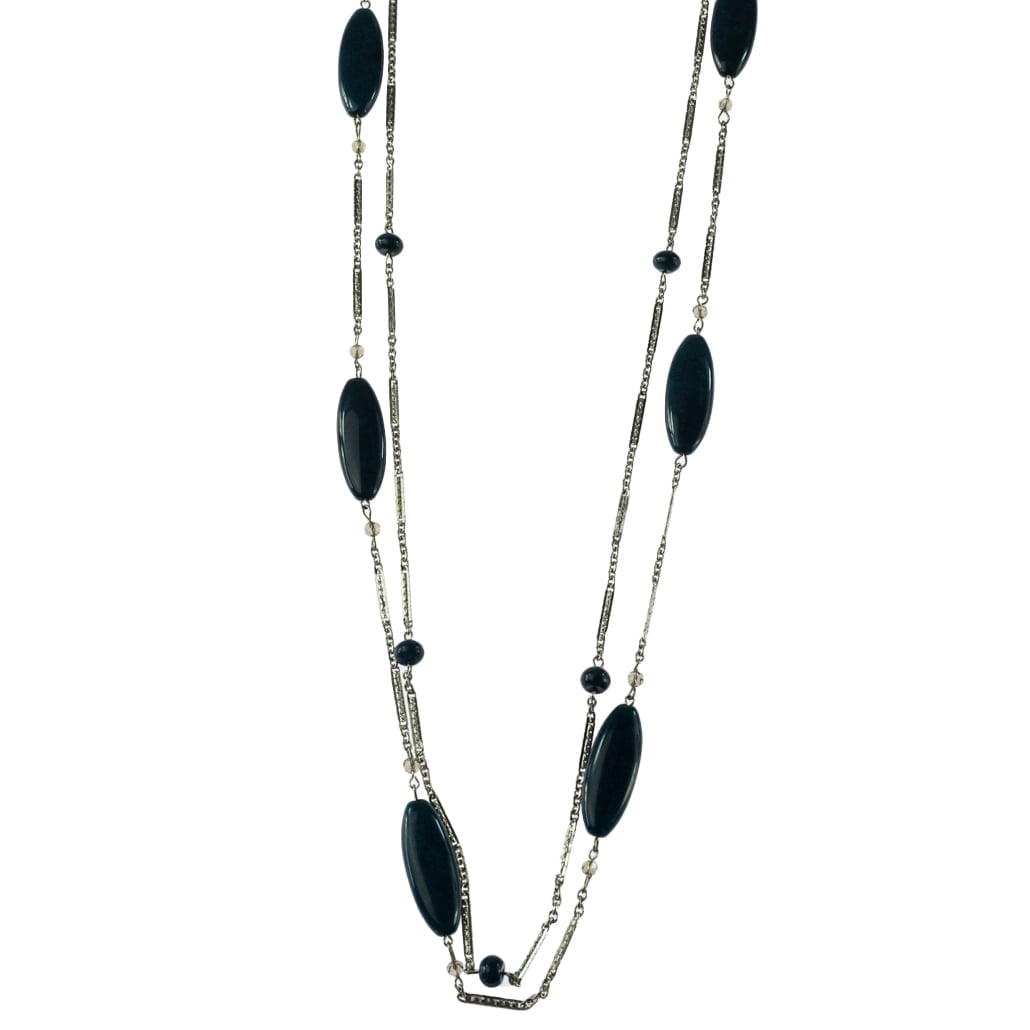42 Inch Blue Dyed Jade Long Necklace - Versatile Double Layer Statement Piece Jewelry Necklace Silver