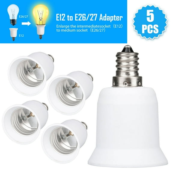 5pcs Screw E12 to E26 Adapter Chandelier Light Socket, DISEN E12 to Medium Socket E26 Converter Bulb Base Adapter Converter